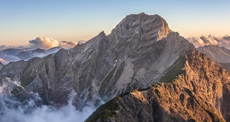 A view of a tall mountain.