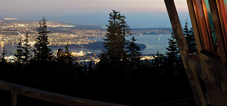 view overlooking Vancouver and Georgia Straight from Observatory Restaurant